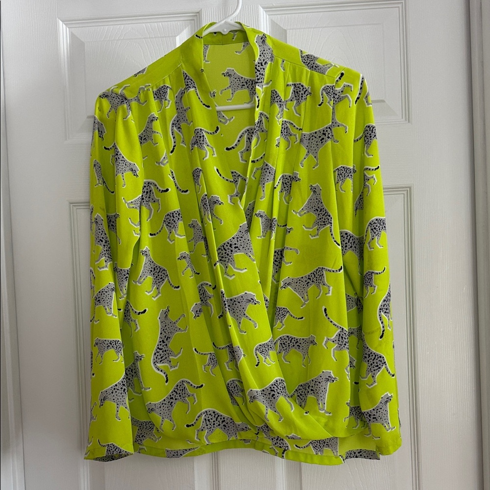 Leopard Print Lime Green Blouse